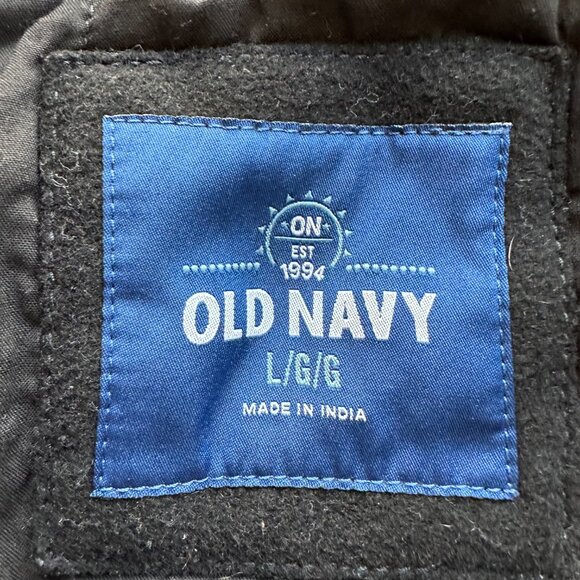 Old Navy Jacket Mens Large Wool Blend Full Zip Spread Collar Black Pockets - Picture 4 of 12